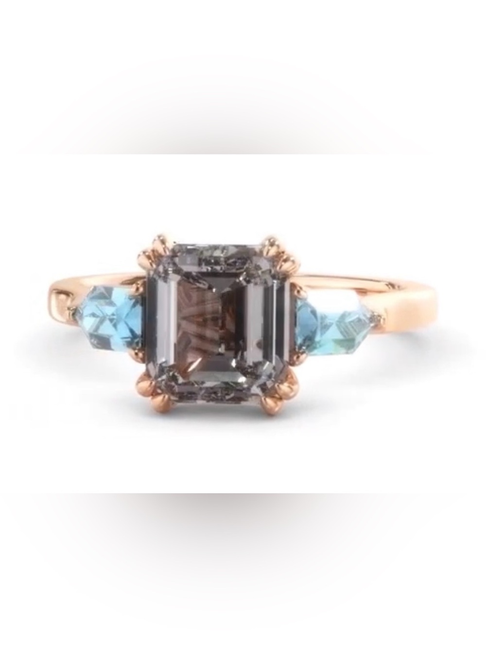 14k Rose Gold Ring with Ascher Cut gray spinel and aquamarine